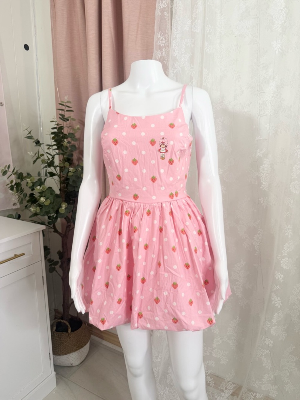 Womens Pink Strawberry shortcake Polka Dot Dress BIN#8